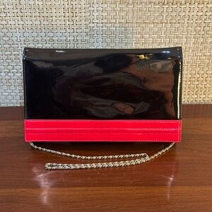 🌟HP🌟VTG 1960s Black/Red Stripe Faux Patent Leather Evening Convertible Bag